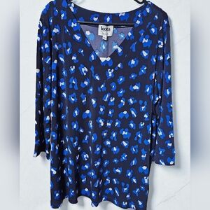 Leota Women's Top with Blue and White Abstract Design